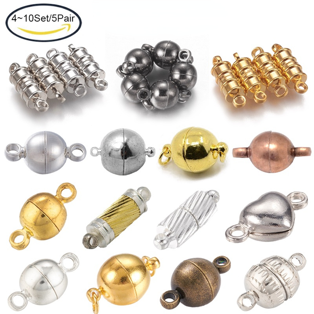 4~ 10Sets Platinum/Golden/Silver/Mixed Color Brass Magnetic Clasps Nickel  Free Column/Round/Heart